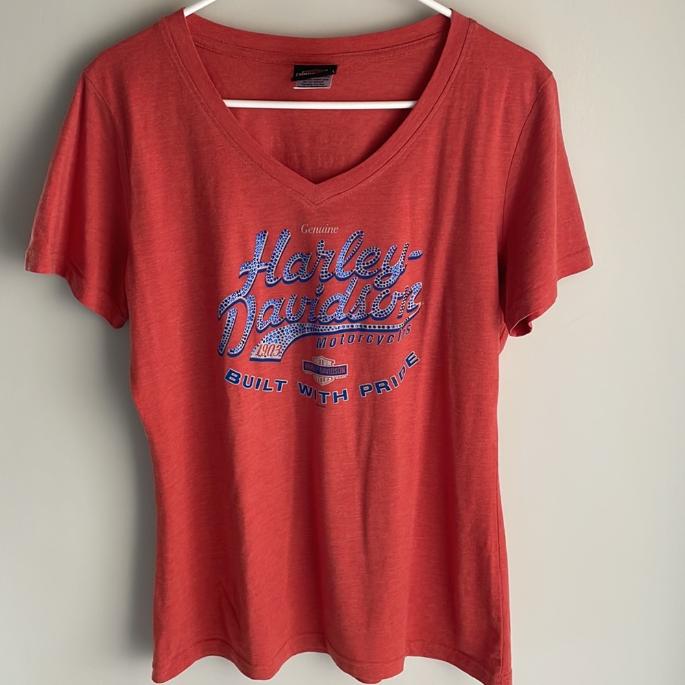 Harley-Davidson Orange & Royal Blue Bling- Built with Pride- Large